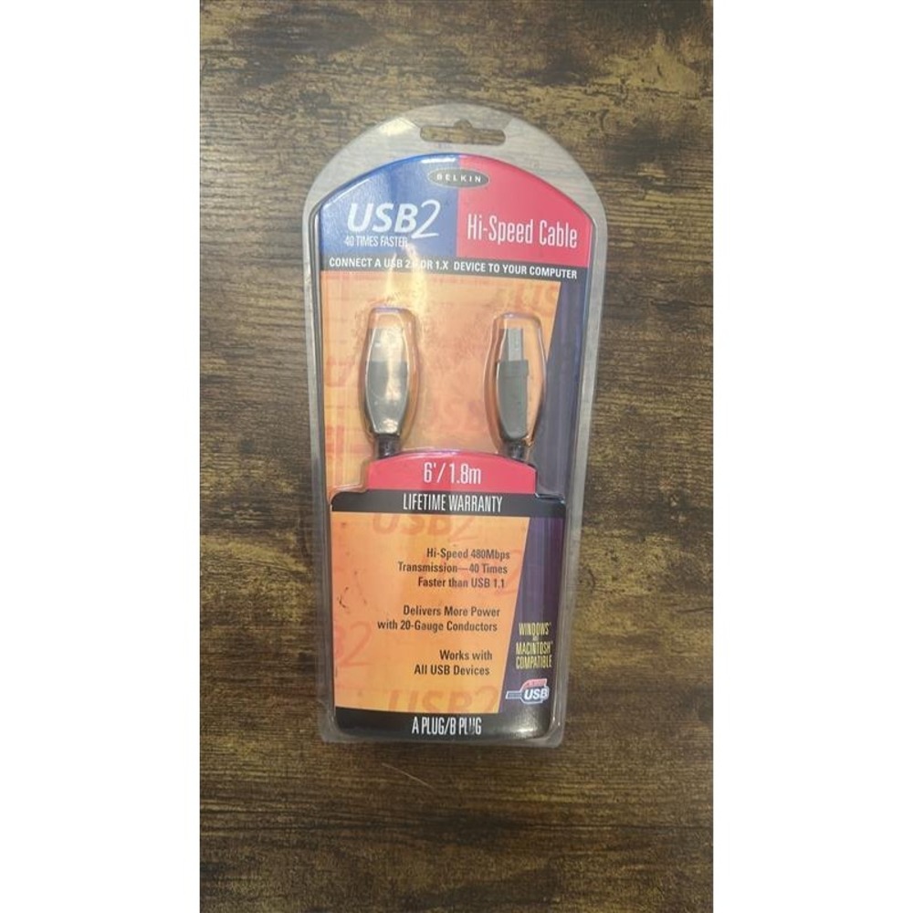 Belkin USB 2.0 Hi-Speed Cable 6ft 1.8m A-Plug to B-Plug Black New Sealed